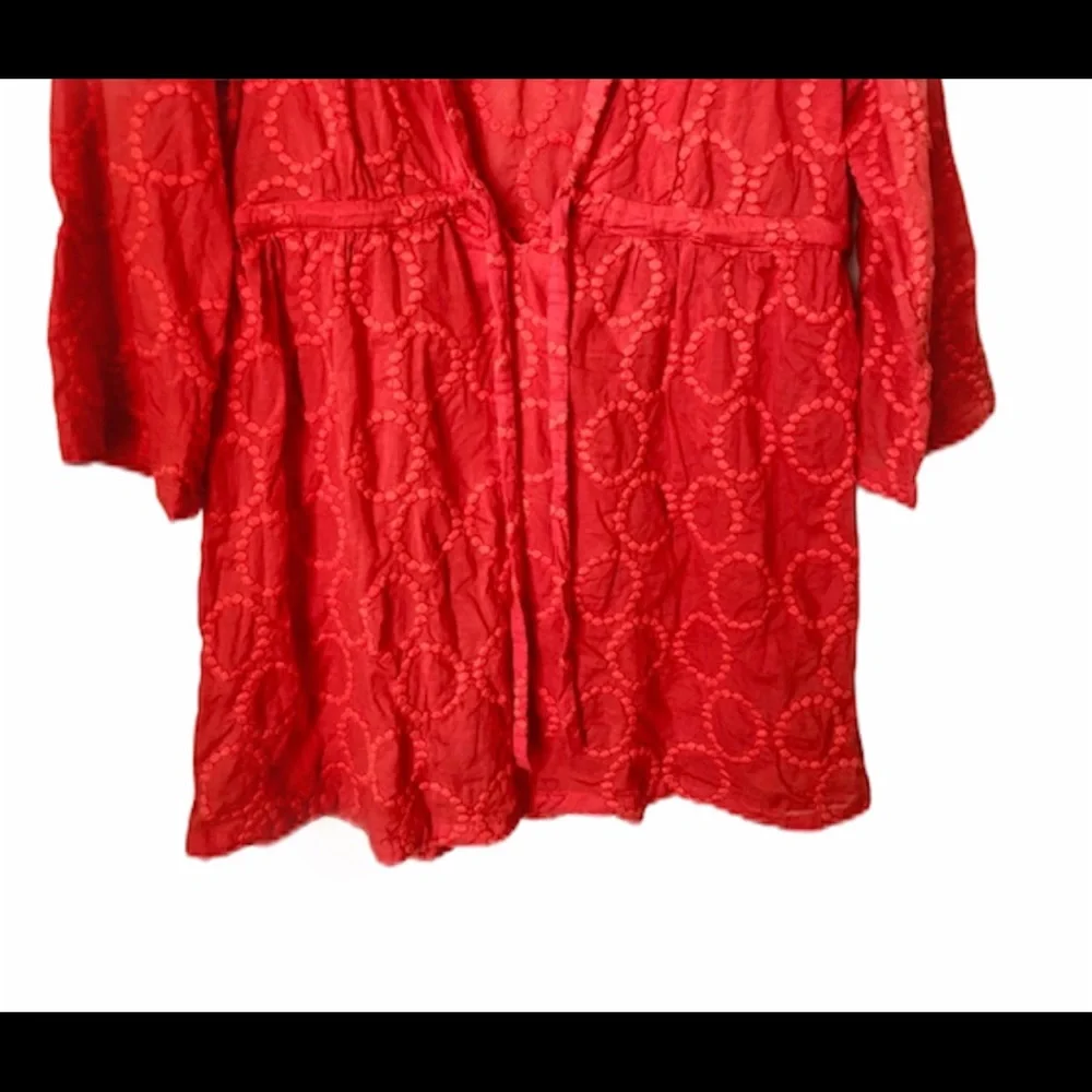 J.Crew Burnt Orange V-Neck Drawstring Blouse Long Sleeve Casual Top Women’s XS